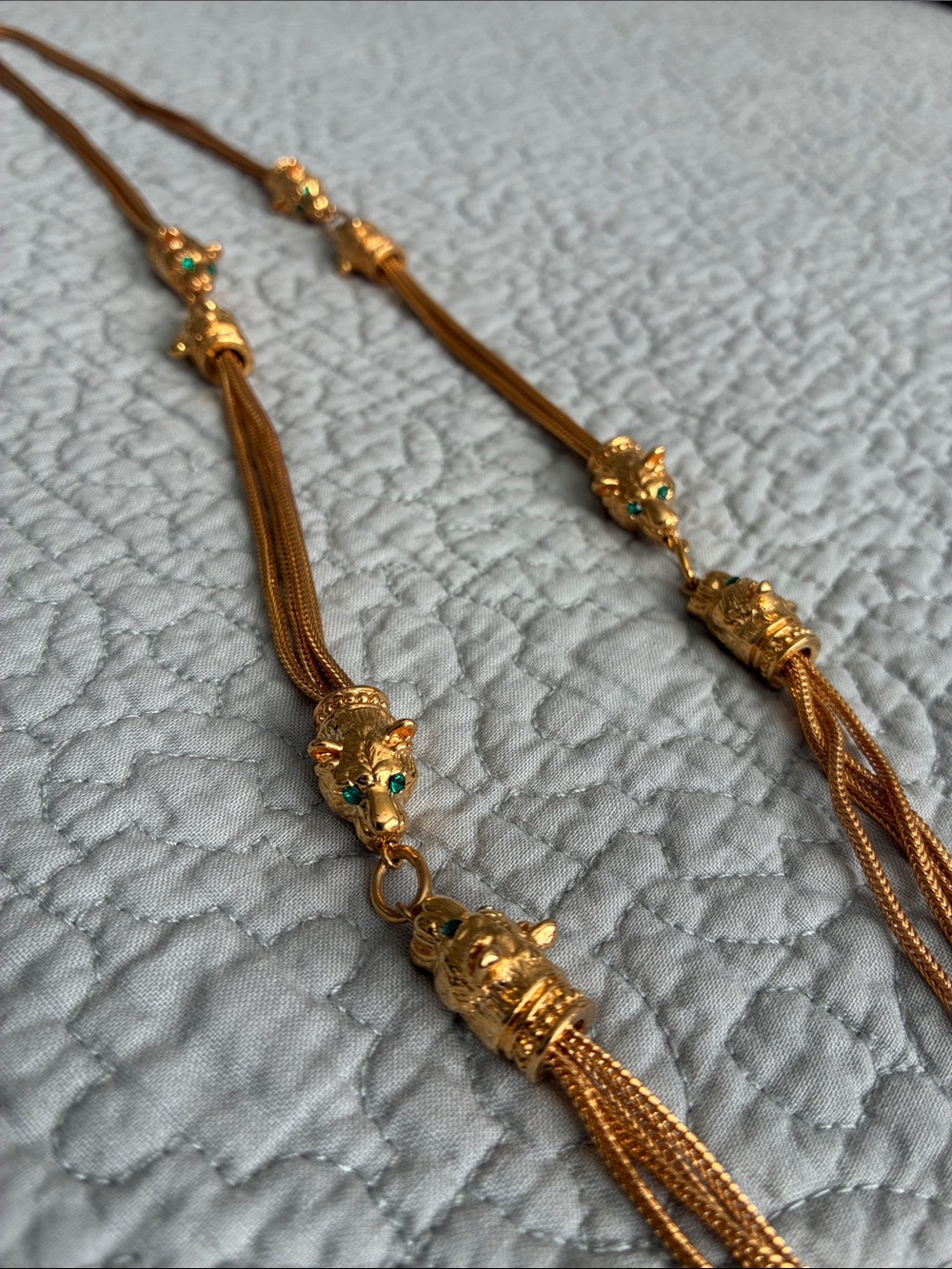 Camrose Kross JBK Jacqueline Bisset Kennedy Gold Toned Long Necklace Lion Cat